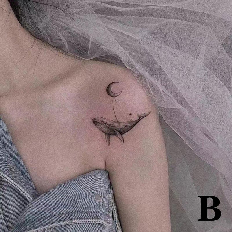 Dark-themed tiger tattoo stickers, cute and refreshing couple tattoo stickers, waterproof, unisex whale tattoo stickers, student personalized realistic stickers.